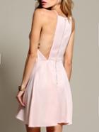 Romwe Pink Blush Spaghetti Strap Zipper Flare Dress