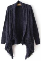 Romwe Asymmetrical Tassel Knit Navy Cardigan