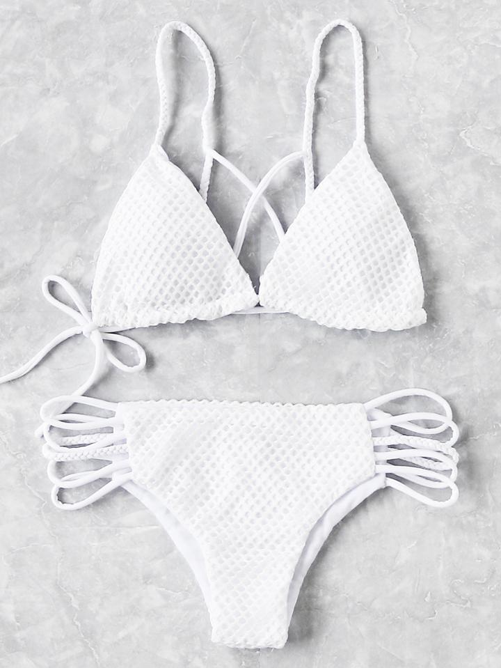 Romwe Hollow Out Braided Bikini Set