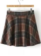 Romwe Elastic Waist Checkered Zipper Khaki Skirt
