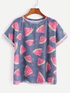 Romwe Blue Watermelon Print Short Sleeve T-shirt