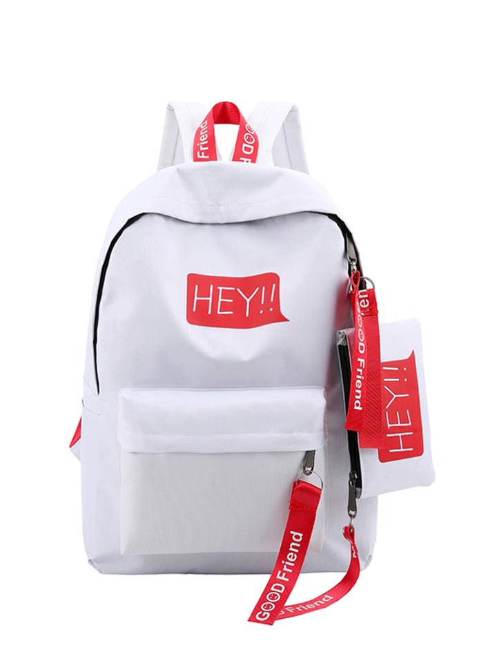 Romwe Slogan Ribbon Pocket Front Backpacks