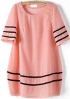 Romwe Short Sleeve Loose Pink Dress