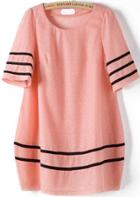 Romwe Short Sleeve Loose Pink Dress