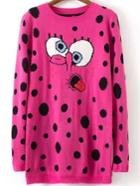 Romwe Spongebob Print Rose Red Sweater