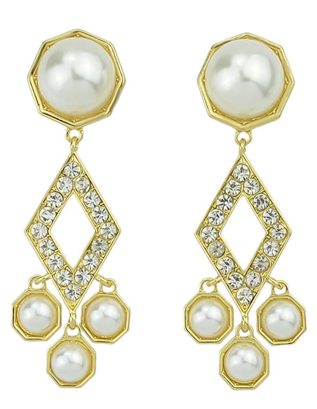 Romwe Hot Sale Elegant Style Gold Plated Imitation Pearl Hanging Earrings