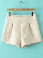 Romwe Houndstooth Woolen White Shorts