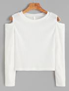 Romwe White Open Shoulder Crop T-shirt