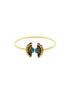 Romwe Gold Turquoise Inlay Palace Style Open Bracelet