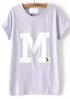 Romwe M Mickey Embroidered Purple T-shirt