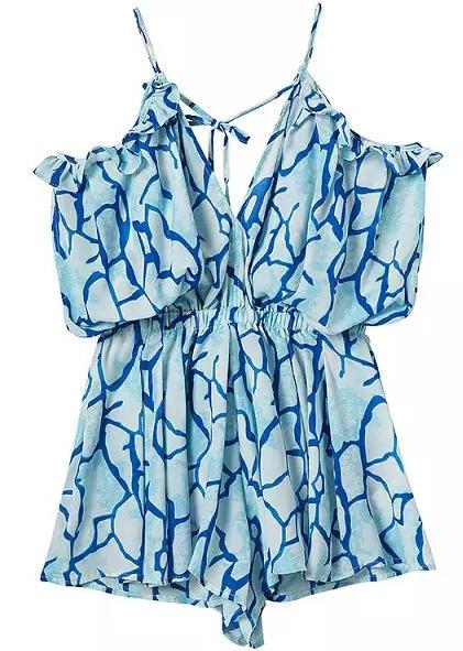 Romwe Off The Shoulder Ruffle Elastic Waist Pale Blue Dress