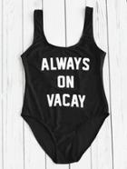 Romwe Contrast Slogan Scoop Neck Swimsuit