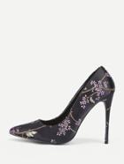 Romwe Floral Print Stiletto Pointed Toe Heels