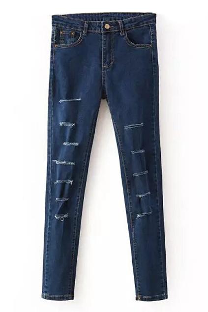 Romwe Distressed Slim Blue Skinny Jeans