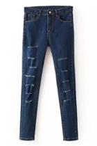 Romwe Distressed Slim Blue Skinny Jeans