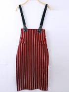 Romwe Strap Vertical Striped Maroon Dress