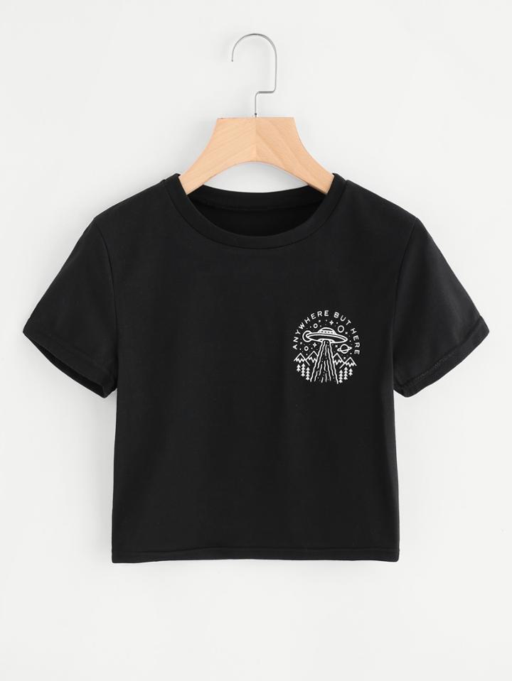 Romwe Graphic Printed Crop Tee