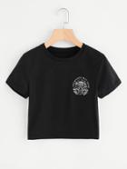 Romwe Graphic Printed Crop Tee