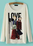Romwe Rhinestone Character Love Print T-shirt
