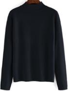 Romwe Mock Neck Long Sleeve Loose Black Knitwear