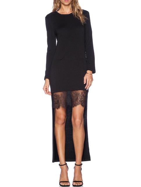 Romwe Lace Insert High Low Sheath Dress