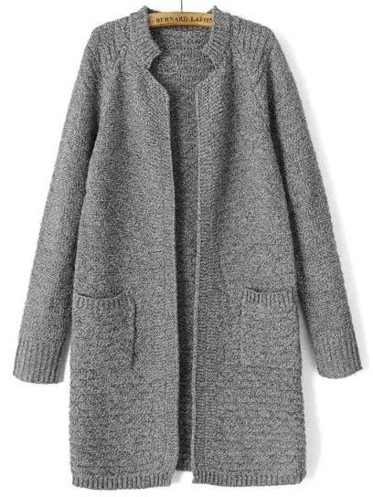Romwe Grey Stand Collar Long Sleeve Knit Cardigan