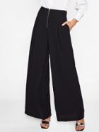 Romwe Exposed Zip Front Fold Pleat Palazzo Pants