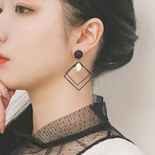 Romwe Open Square Detail Drop Earrings