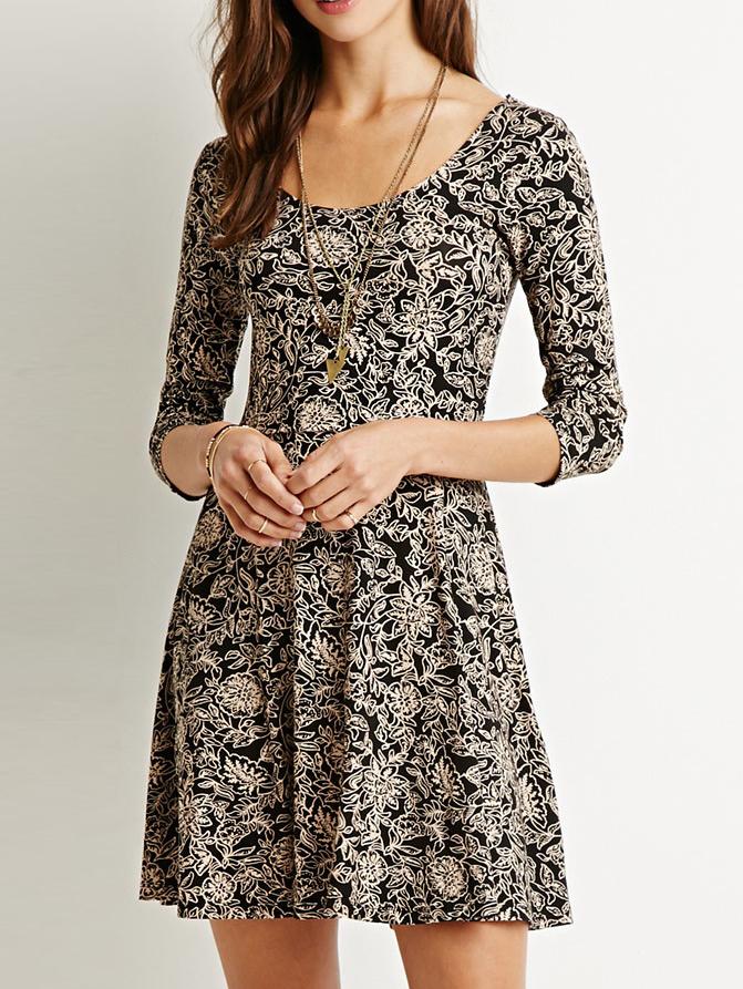 Romwe Scoop Back Flower Print Shift Dress