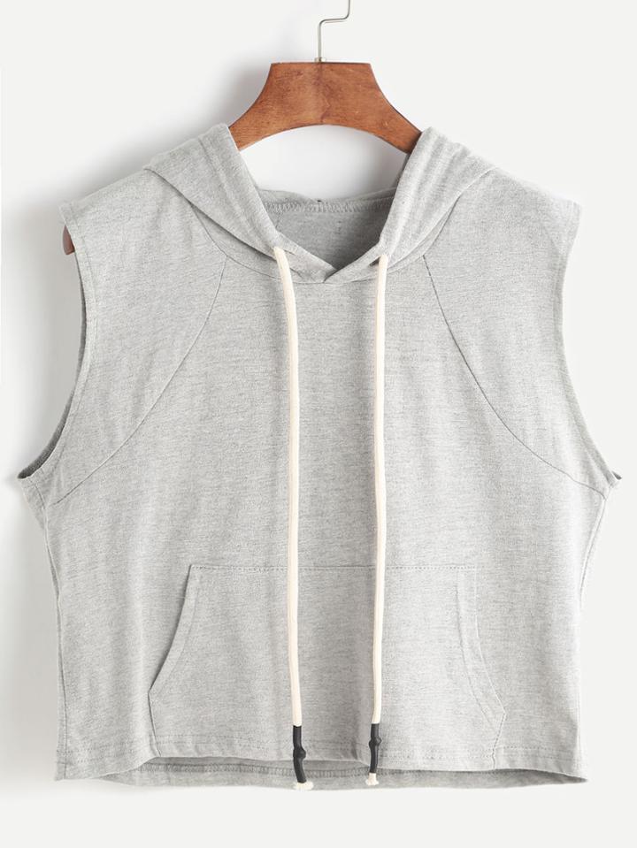 Romwe Drawstring Pockets Hooded Tank Top