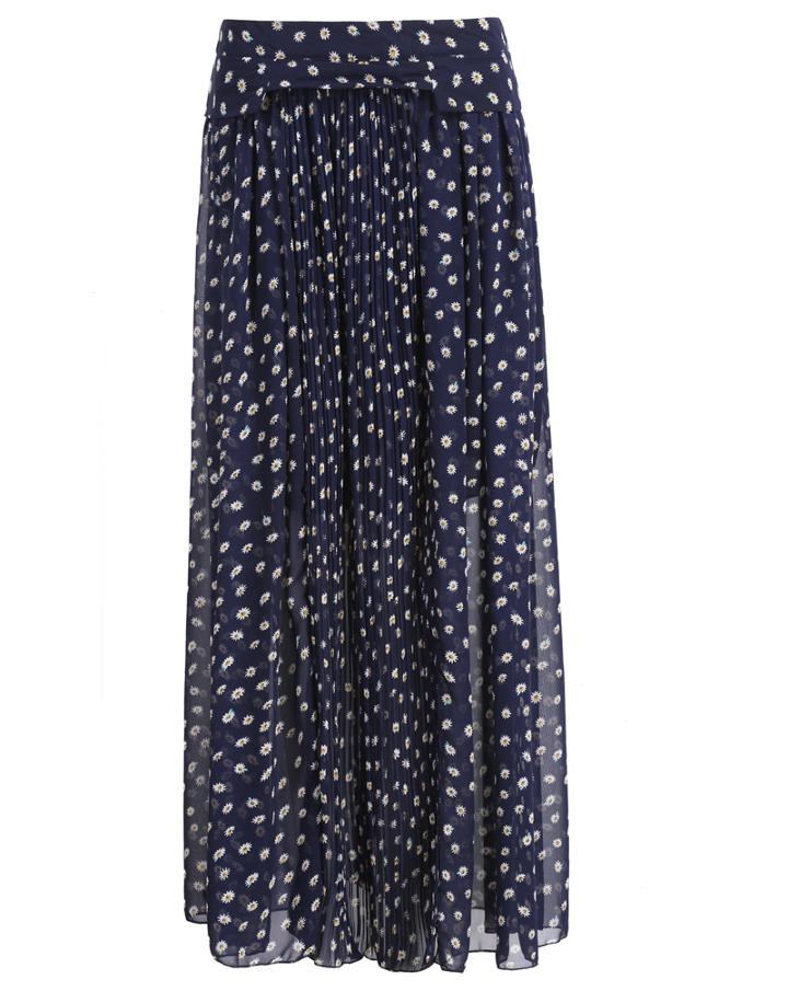 Romwe With Zipper Flower Print Chiffon Pleated Skirt