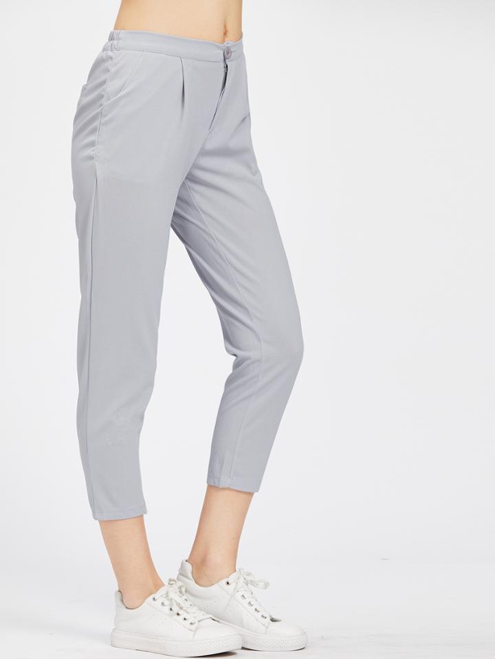 Romwe Elastic Waist Cropped Pants