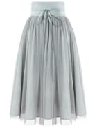 Romwe Grey High Waist Pleated Mesh Skirt