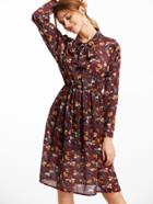 Romwe Florals Tie Neck Chiffon Shirt Dress