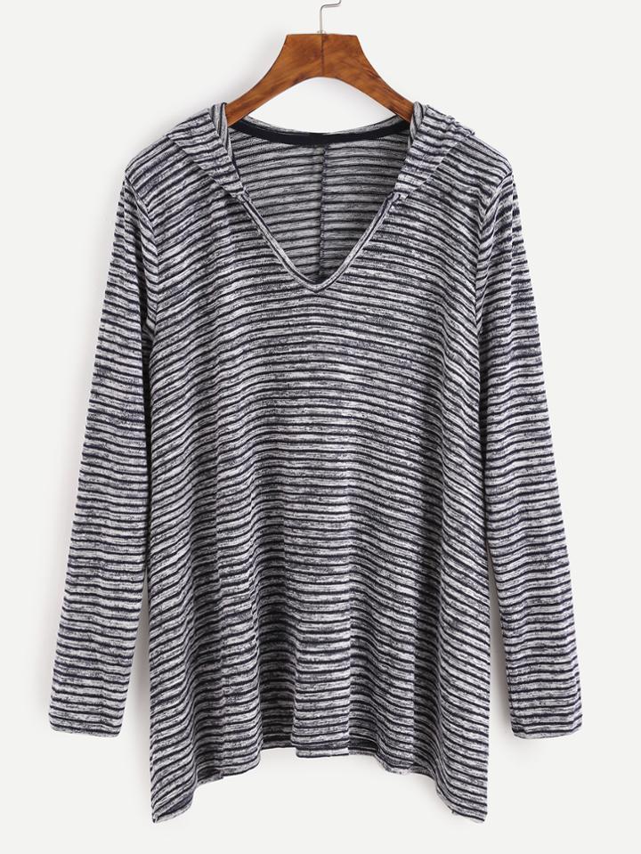 Romwe Striped Hooded Long Sleeve T-shirt
