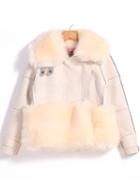 Romwe Lapel Faux Fur Crop Beige Coat