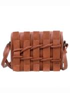 Romwe Faux Leather Braided Flap Bag - Brown