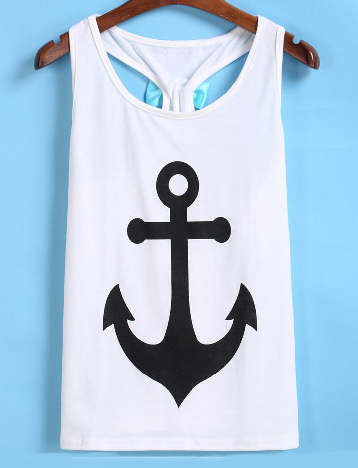 Romwe Anchors Print White Vest