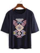 Romwe Dip Hem Geometric Print T-shirt