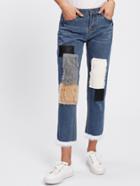 Romwe Faux Fur Contrast Patchwork Jeans