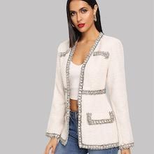 Romwe Contrast Whipstitch Detail Tweed Coat