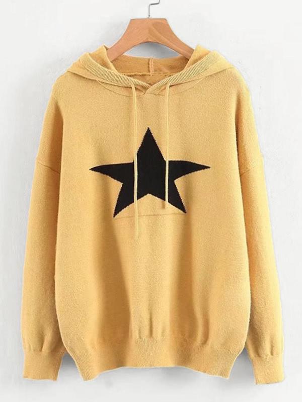 Romwe Star Pattern Hooded Sweater