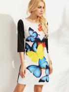 Romwe Contrast Butterfly Print Shift Dress
