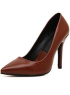 Romwe Brown Point Toe Pu High Heeled Pumps