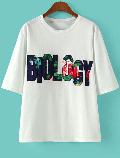 Romwe Biology Embroidered Loose White T-shirt