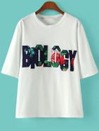 Romwe Biology Embroidered Loose White T-shirt