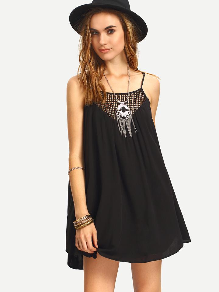 Romwe Crochet Neck Swing Cami Dress