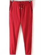 Romwe Elastic Waist Drawstring Red Pant