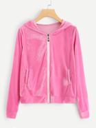 Romwe Velvet Zip Up Hooded Jacket