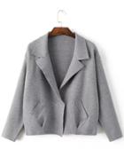 Romwe Dark Grey Shawl Collar Hidden Button Sweater Coat